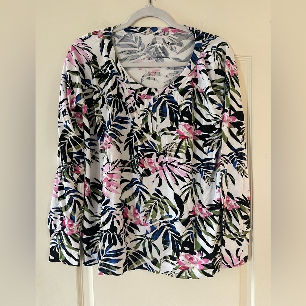 New! Caribbean Joe Floral Print Women's Top Size Medium - Picture 14 of 15